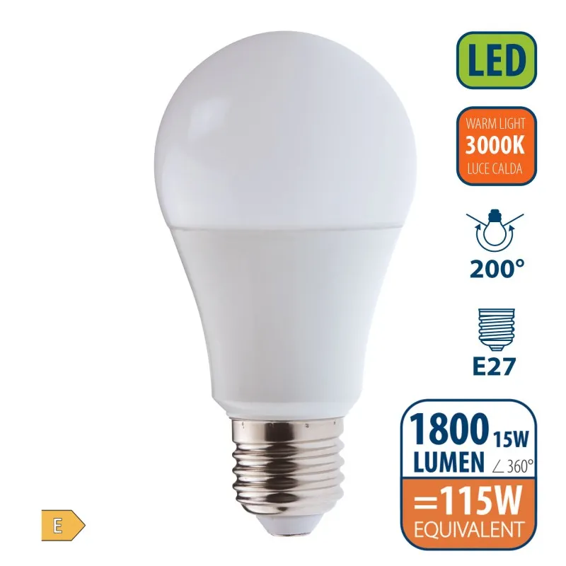 Lampadina SMD LED, Goccia A60, 15W/18000lm, base E27, 3000K