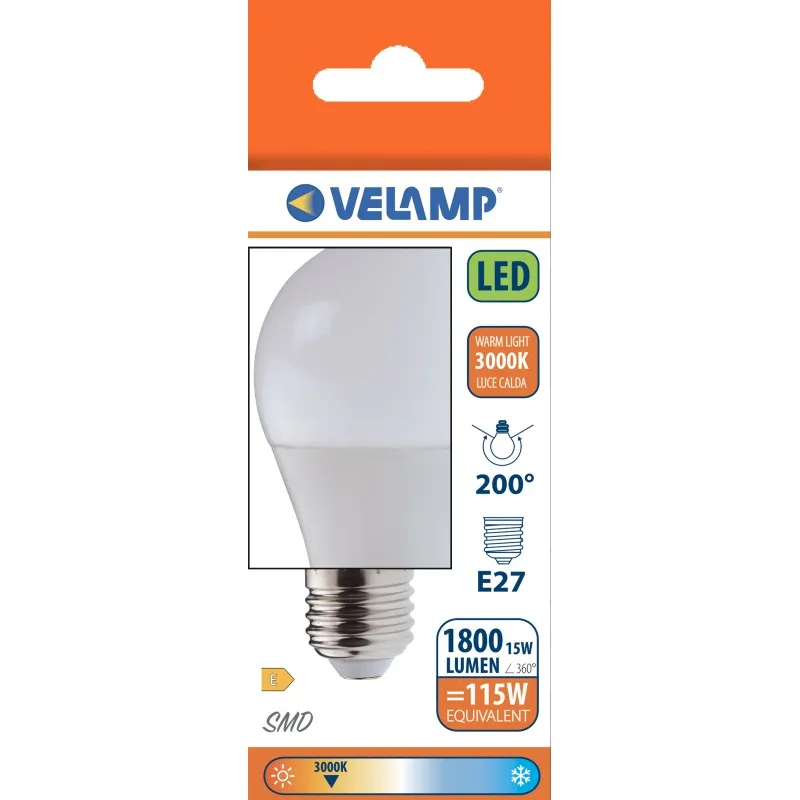 Lampadina SMD LED, Goccia A60, 15W/18000lm, base E27, 3000K