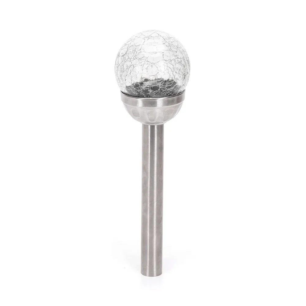 Lampioncino segnapassi Led Magic Sphere 0,012W Argento in acciaio con pannello solare IP44 Bianco caldo 2700K con sensore crepus