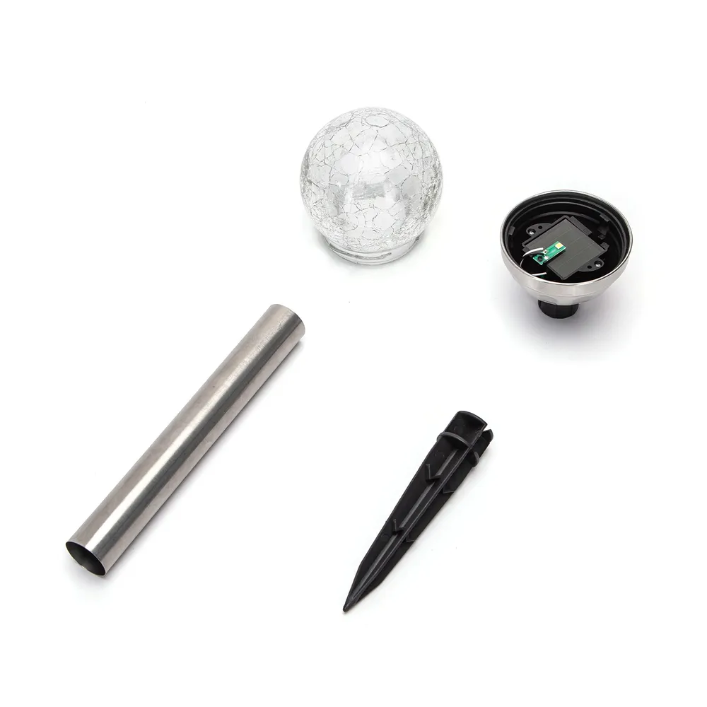 Lampioncino segnapassi Led Magic Sphere 0,012W Argento in acciaio con pannello solare IP44 Bianco caldo 2700K con sensore crepus