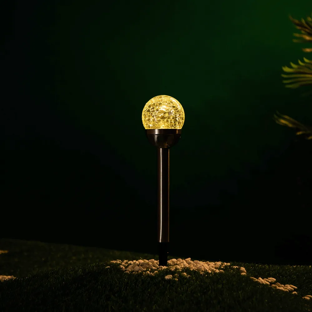 Lampioncino segnapassi Led Magic Sphere 0,012W Argento in acciaio con pannello solare IP44 Bianco caldo 2700K con sensore crepus