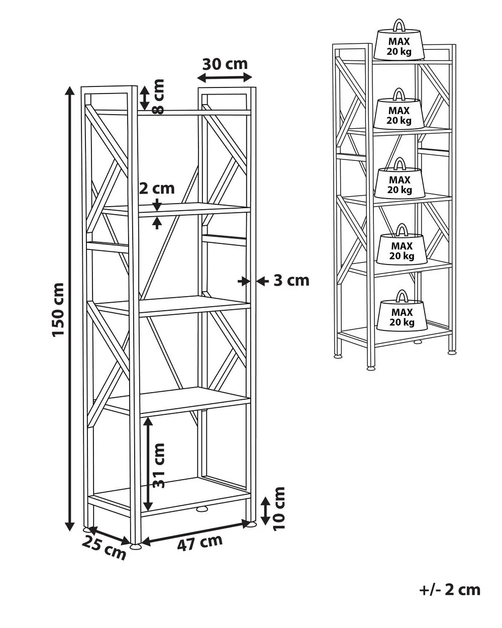 Libreria a 5 ripiani DALE 150 cm Marrone scuro