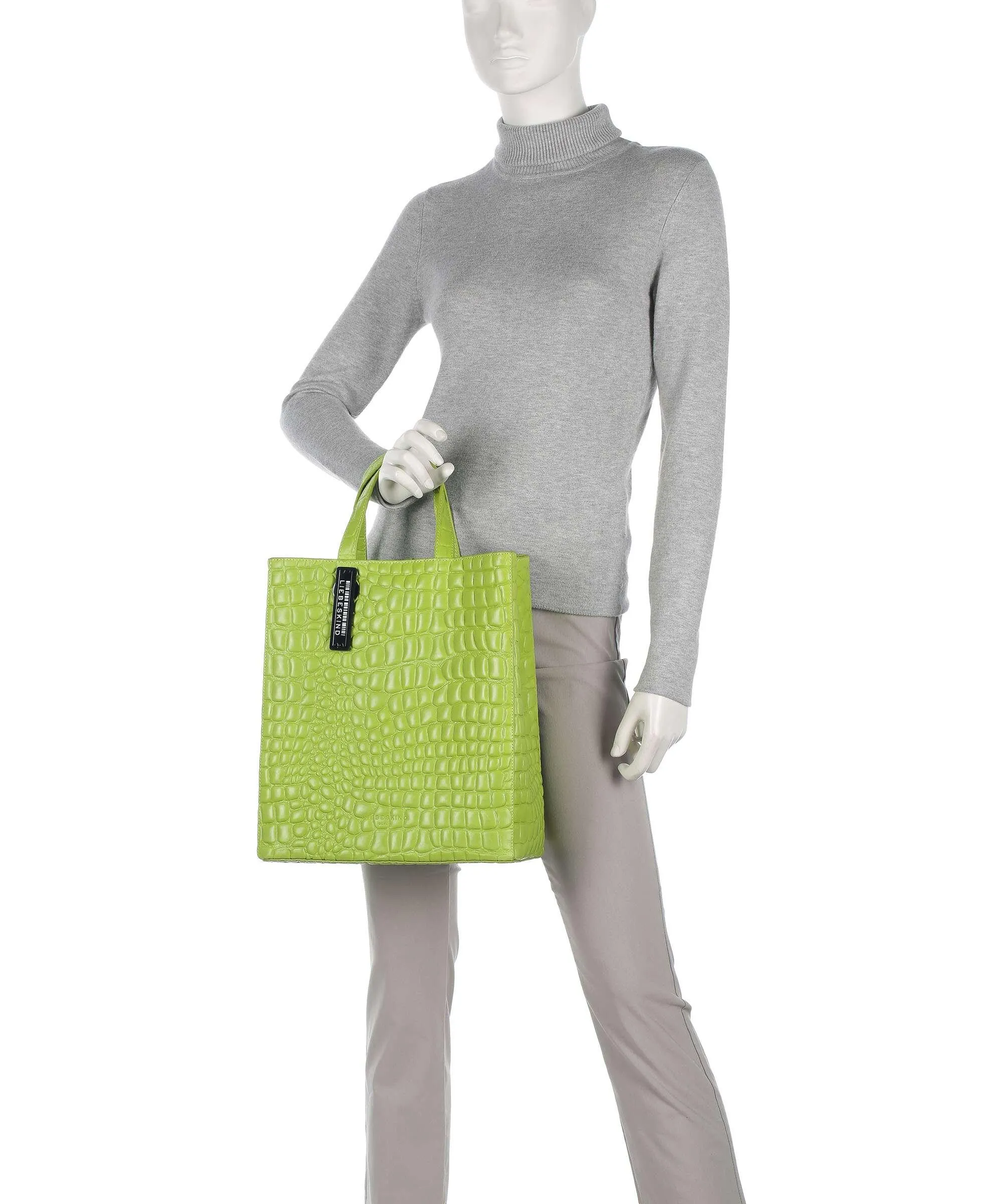  Liebeskind Paper Bag Waxy Croco M Borsa a mano pelle in rilievo verde chiaro  