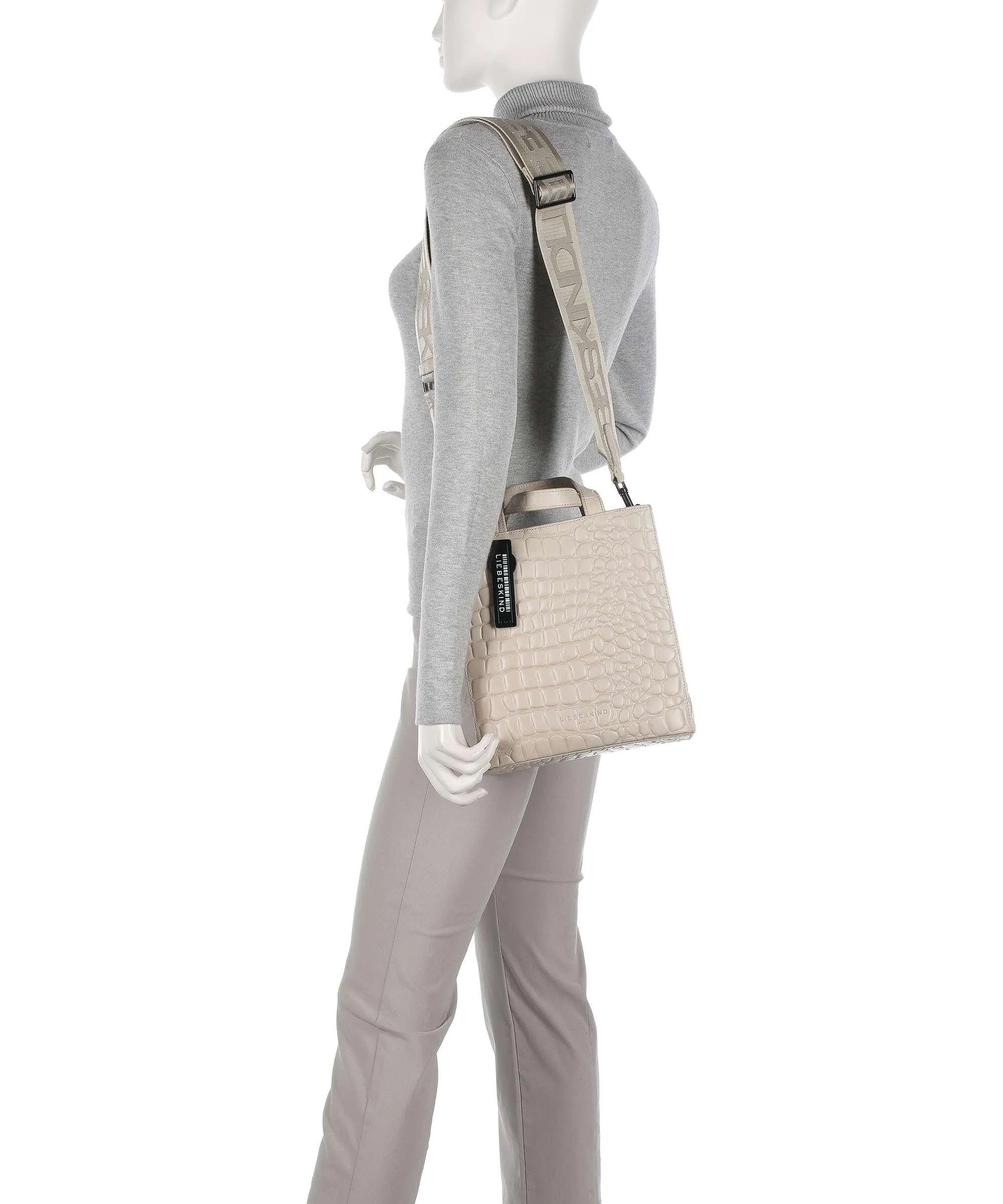  Liebeskind Paper Bag Waxy Croco S Borsa a mano pelle in rilievo beige  