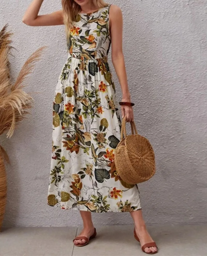 Liti Summer Women Abito lungo senza maniche girocollo Gonna donna Beach W