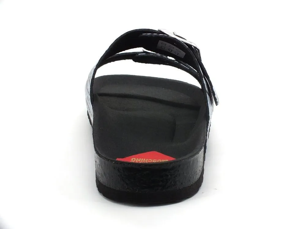 LOVE MOSCHINO Ciabatta Birk 130 Logo 2 Fibbie Nero Bianco JA28073G1CIJ000A