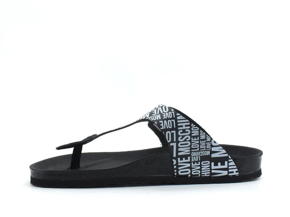 LOVE MOSCHINO Ciabatta Sabot Birk 130 Logo Infradito Fibbia Nero Bianco JA28133G1CIJ000A