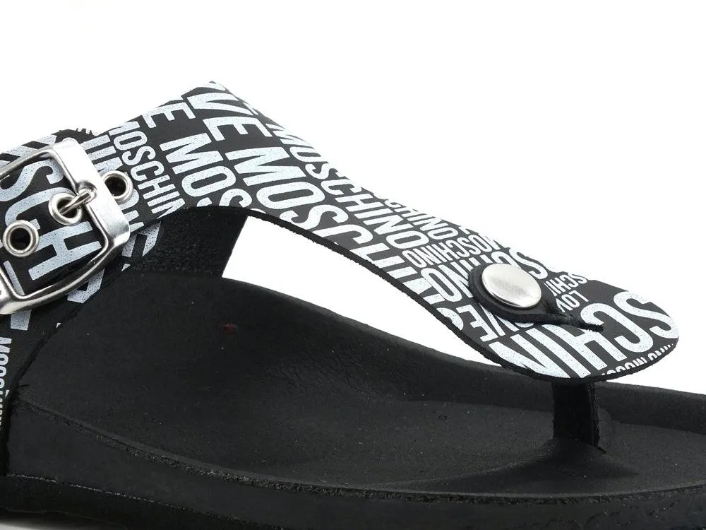 LOVE MOSCHINO Ciabatta Sabot Birk 130 Logo Infradito Fibbia Nero Bianco JA28133G1CIJ000A