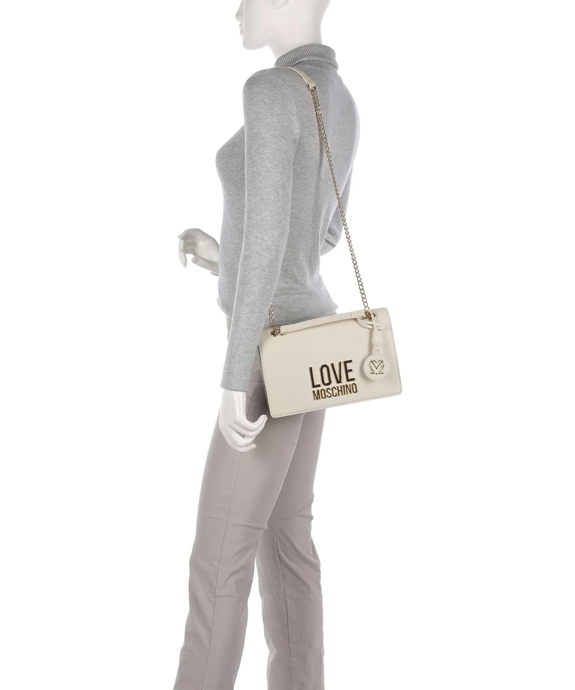  Love Moschino Love Lettering Borsa a spalla pelle sintetica avorio  