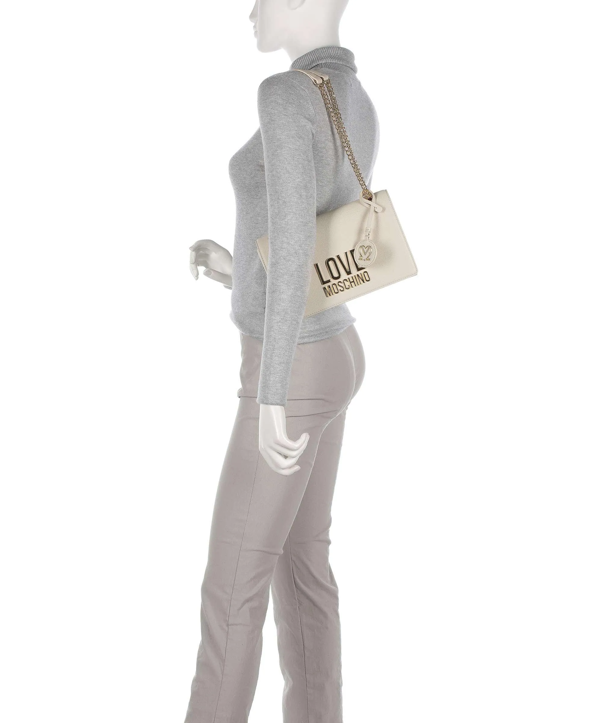  Love Moschino Love Lettering Borsa a spalla pelle sintetica avorio  