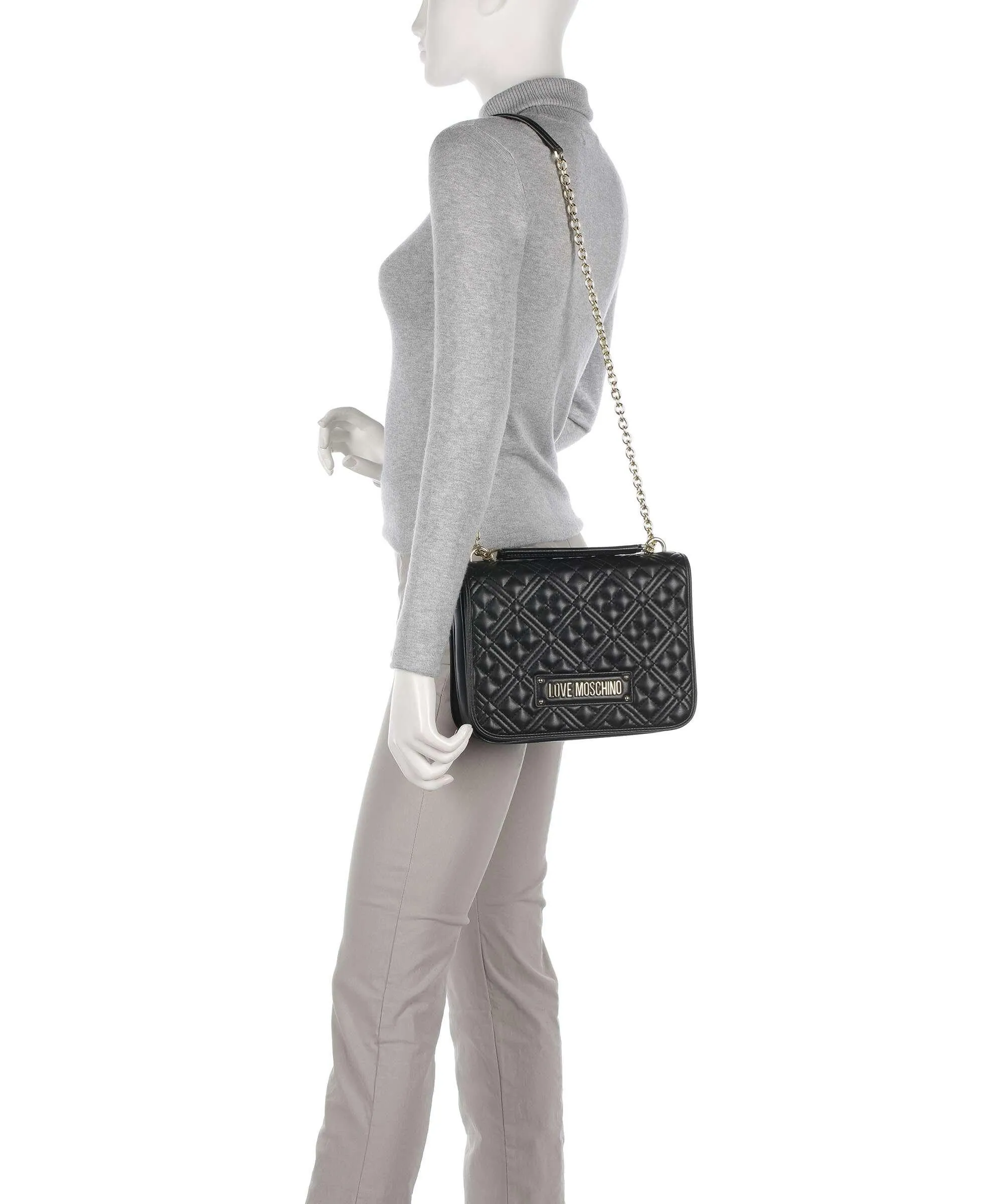  Love Moschino Quilted Borsa a spalla pelle sintetica nero  