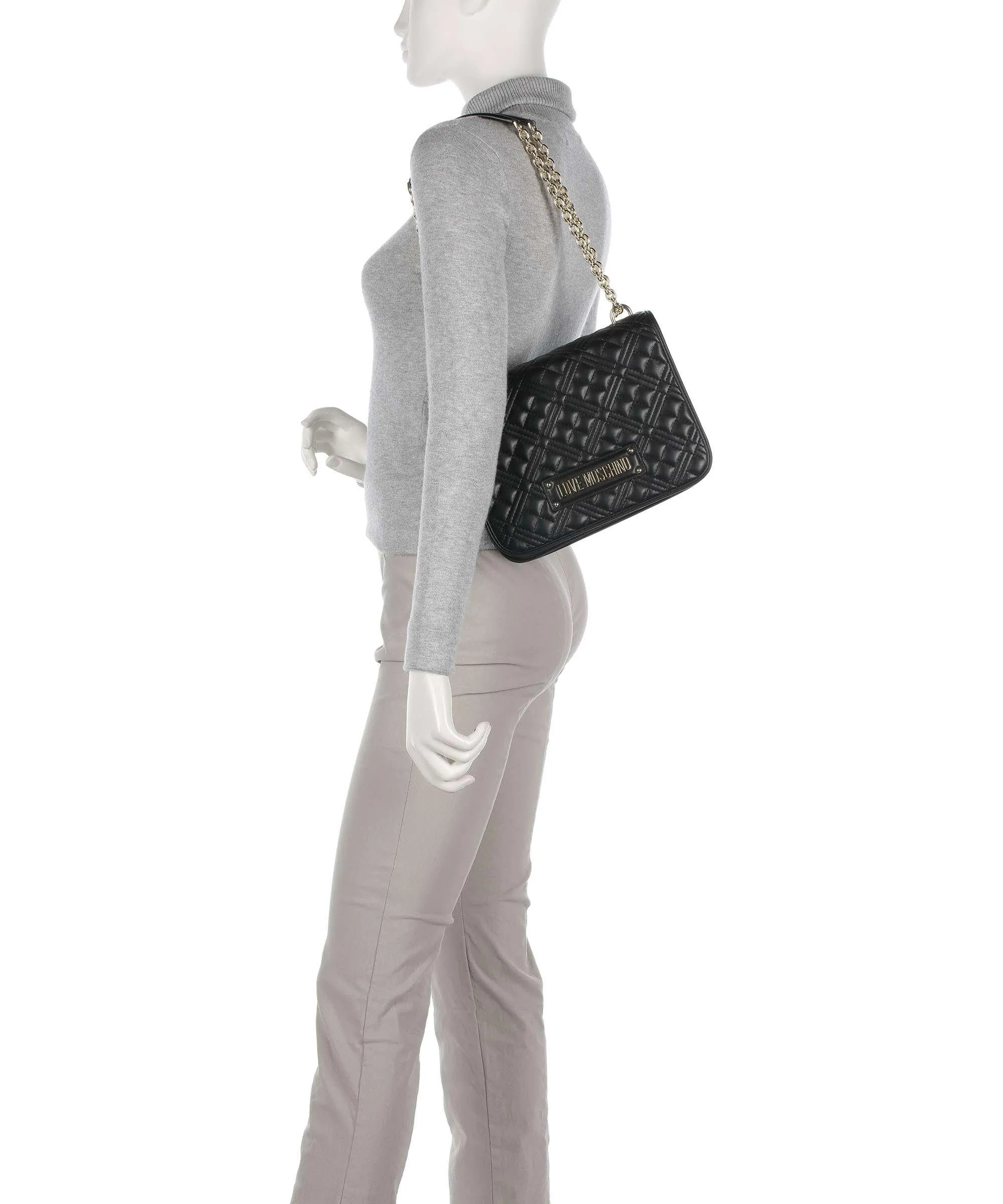  Love Moschino Quilted Borsa a spalla pelle sintetica nero  