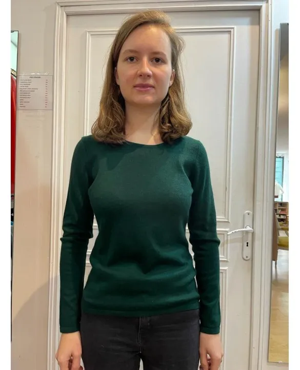 Maglia in cachemire girocollo e con maniche lunghe VERDE BOTTIGLIA