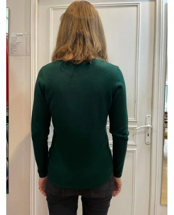 Maglia in cachemire girocollo e con maniche lunghe VERDE BOTTIGLIA