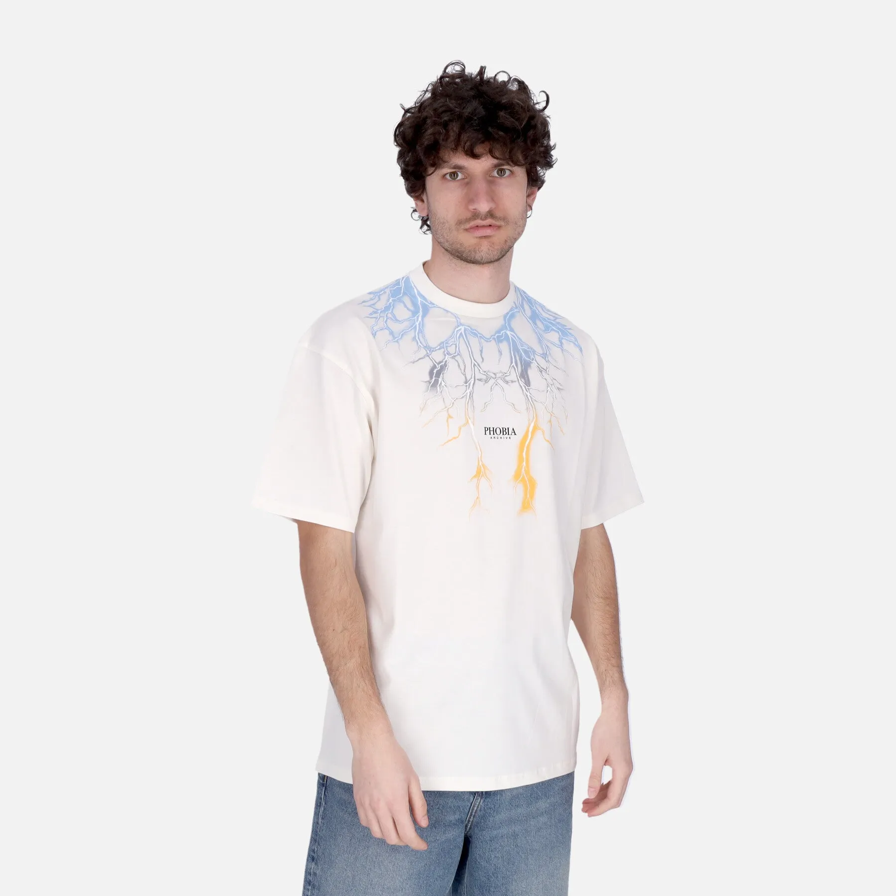 Maglietta Uomo Bicolor Lightning Print Tee White