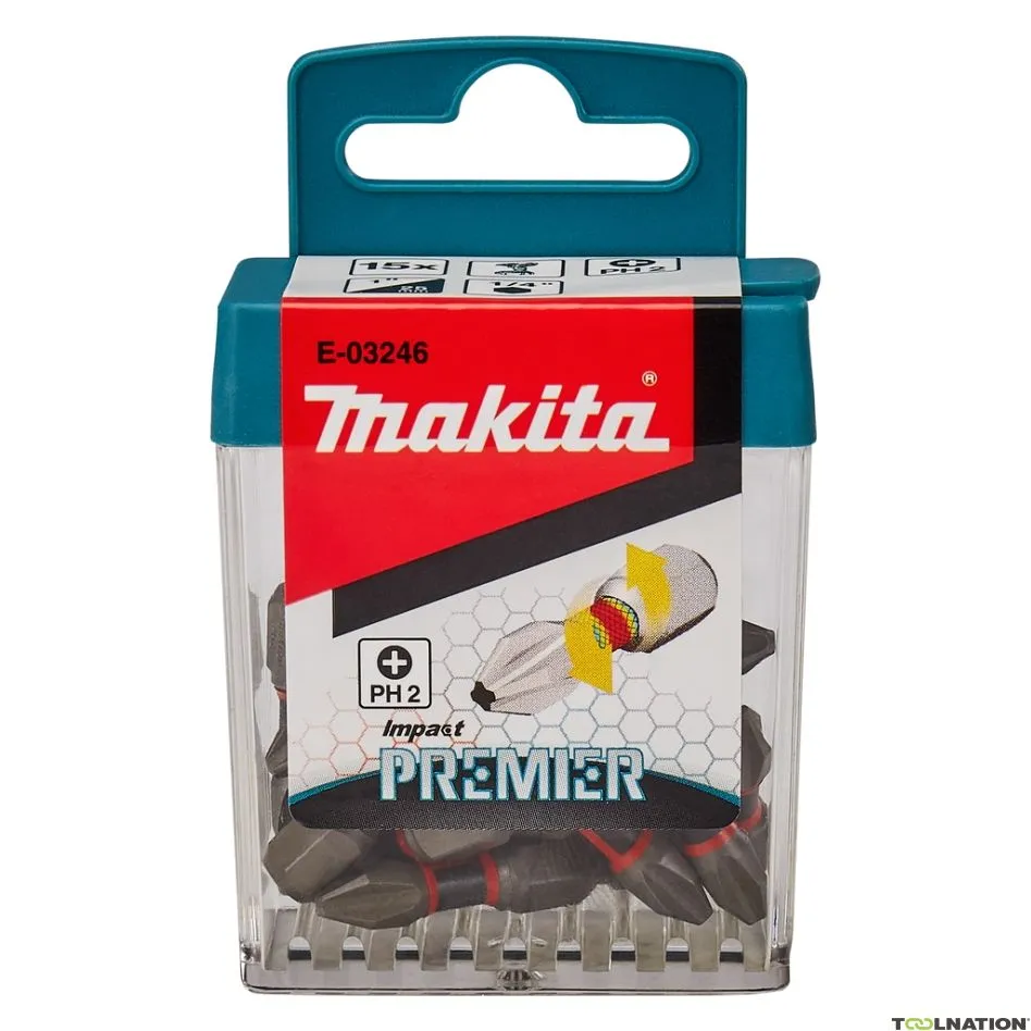 Makita Accessori E-03246 Inserti per viti a percussione PH2x25mm XTT Impact Premier per 15 pezzi