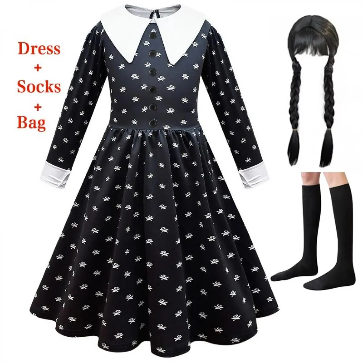 Mercoledì nero nuova moda festa di ballo abito da principessa mercoledì famiglia cosplay nero ragazza risvolto abito di media lu