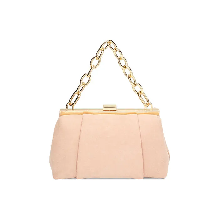 Minibag nude con catena in microfibra
