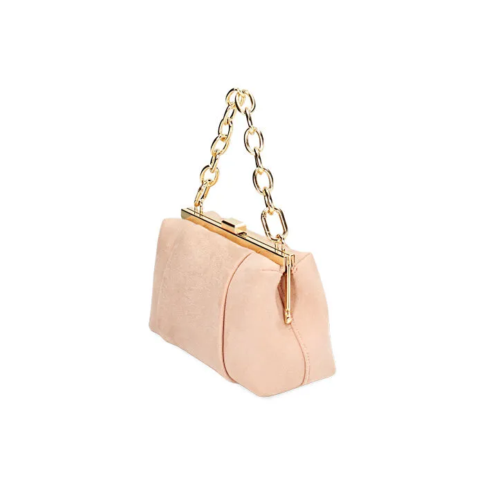 Minibag nude con catena in microfibra