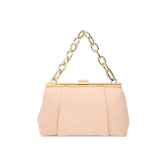 Minibag nude con catena in microfibra