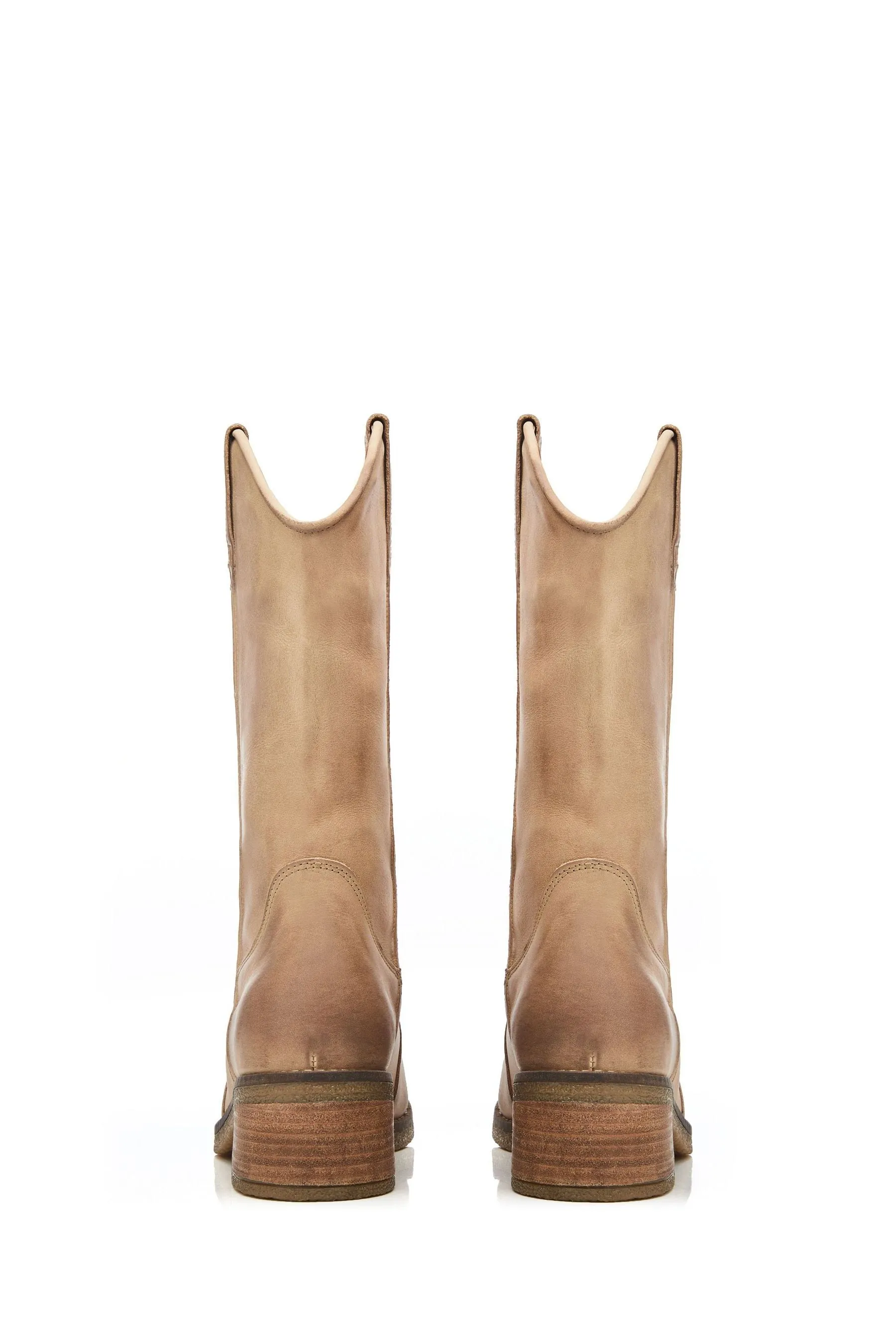 Moda in Pelle - Dana - Naturale western lunga con suola in crêpe - Stivali