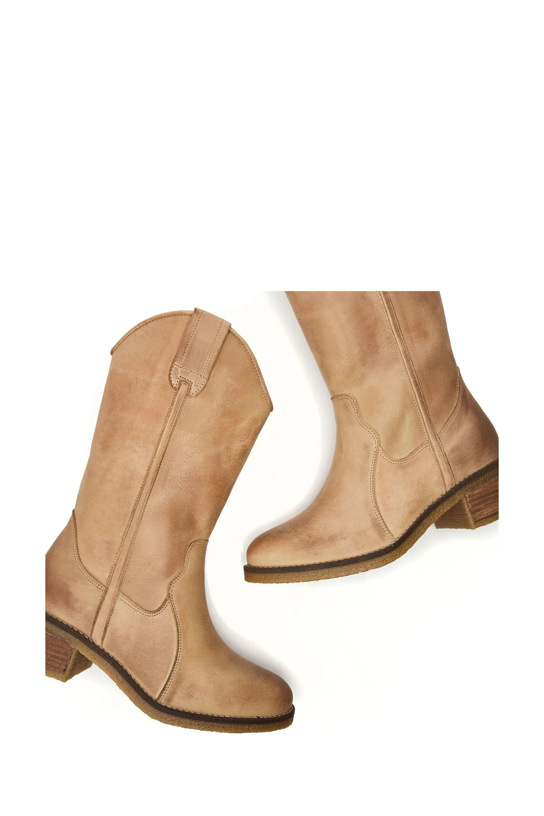 Moda in Pelle - Dana - Naturale western lunga con suola in crêpe - Stivali