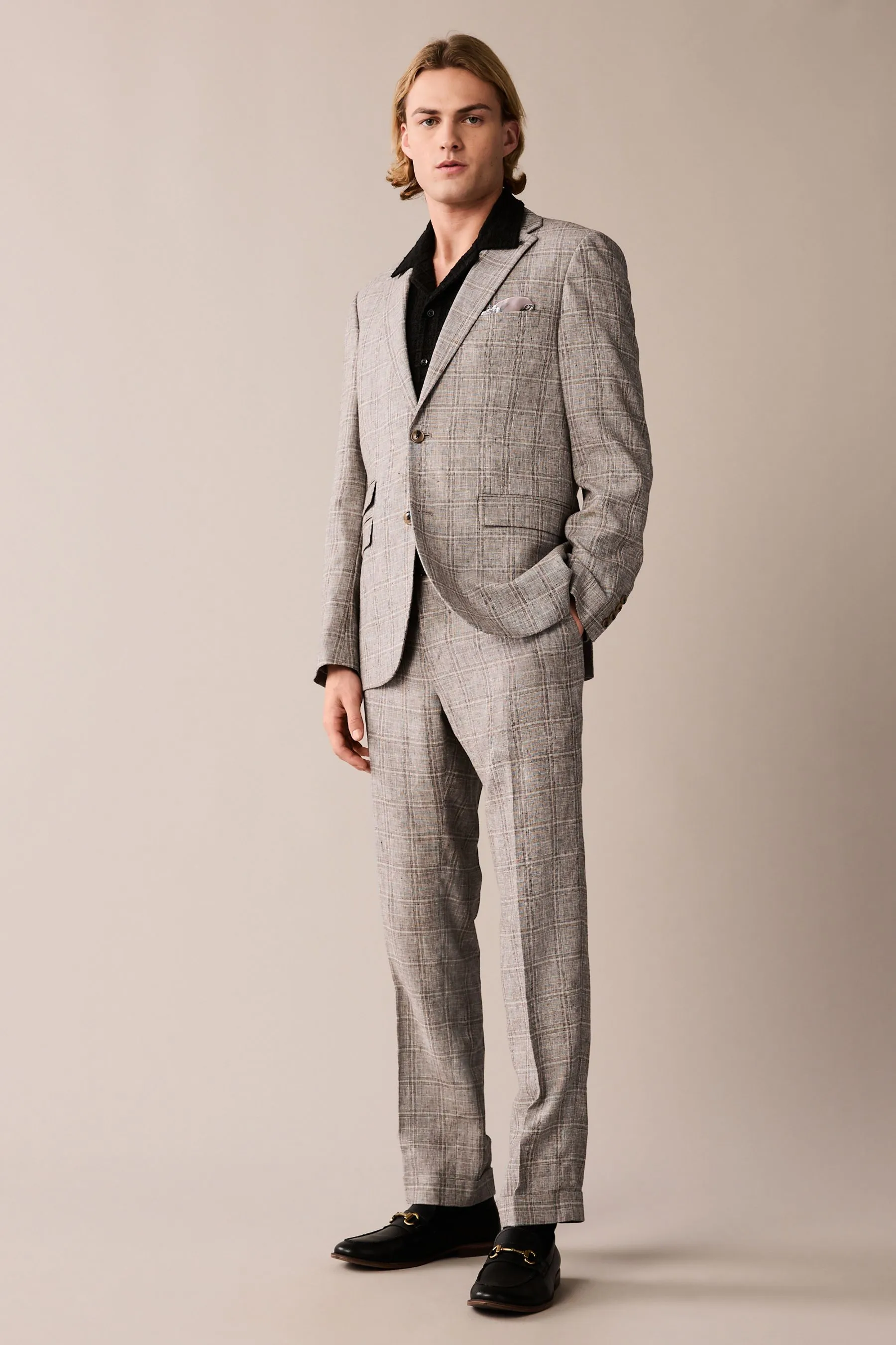 Neutro  - Vestibilità sartoriale - Completo in A quadri lino: Pantaloni