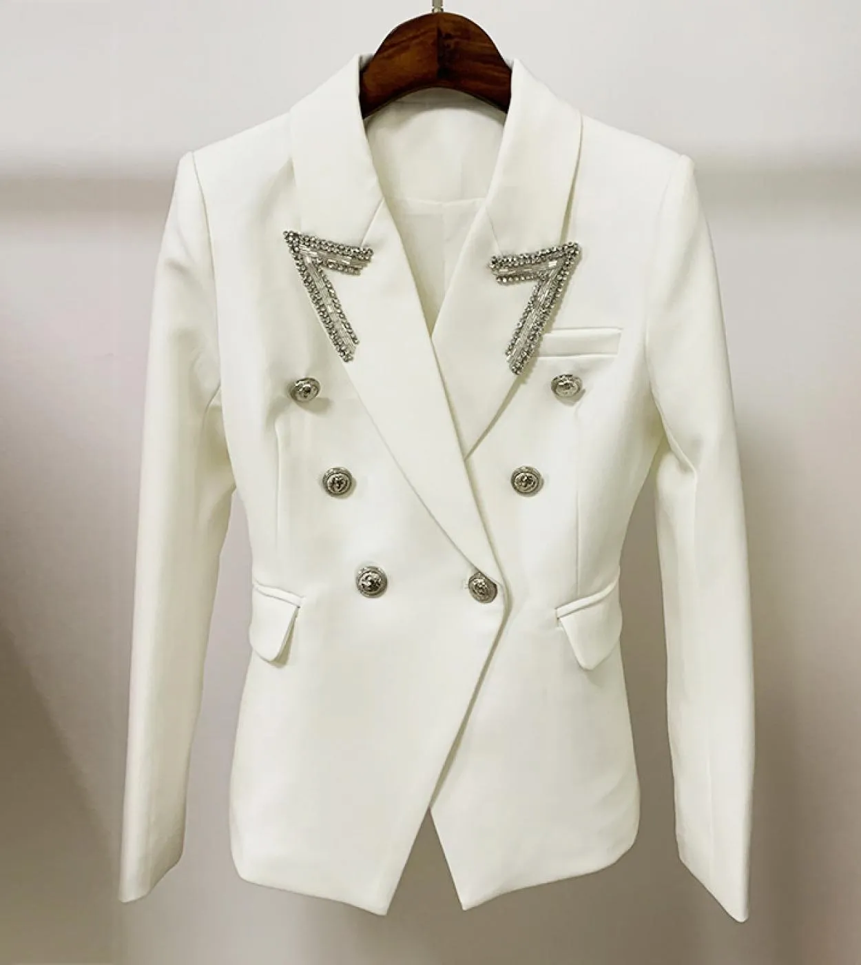 New Diamond Blazer bianco nero giacche da donna cappotto collo a punta diamante con perline classico doppio petto Slim Blaze da