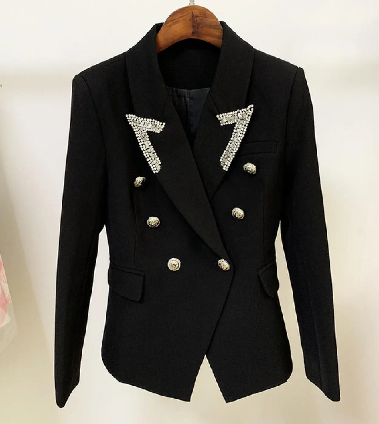 New Diamond Blazer bianco nero giacche da donna cappotto collo a punta diamante con perline classico doppio petto Slim Blaze da