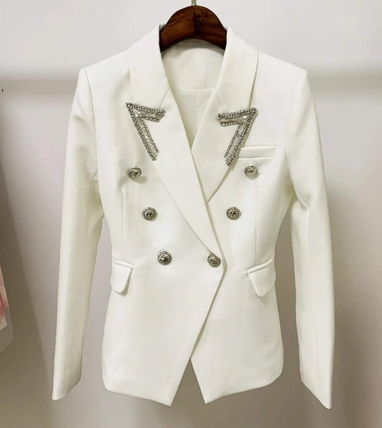 New Diamond Blazer bianco nero giacche da donna cappotto collo a punta diamante con perline classico doppio petto Slim Blaze da