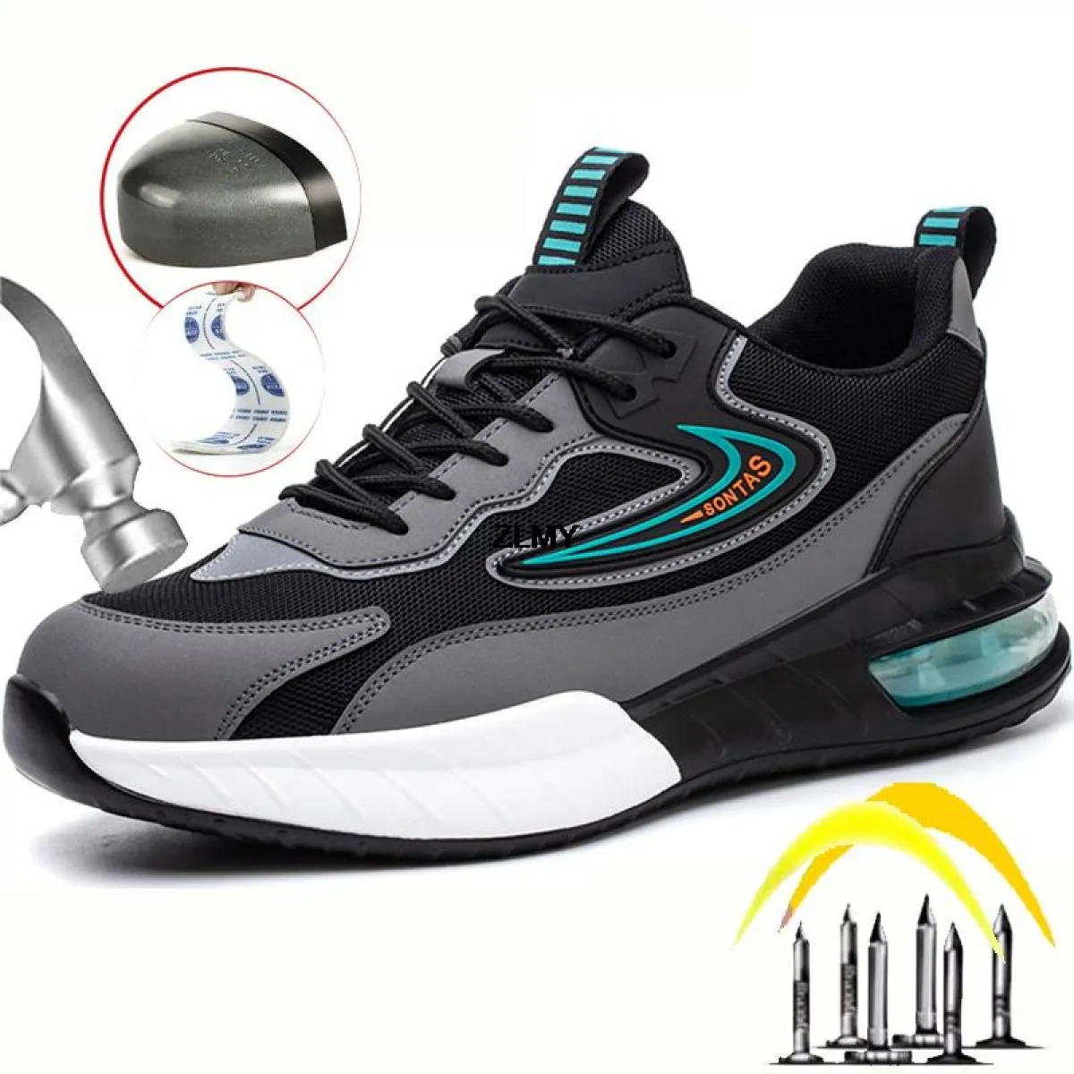 Nuove scarpe antinfortunistiche da uomo Sneaker con punta in acciaio Sport Cuscino d'aria Stivali riflettenti antinfortunistici