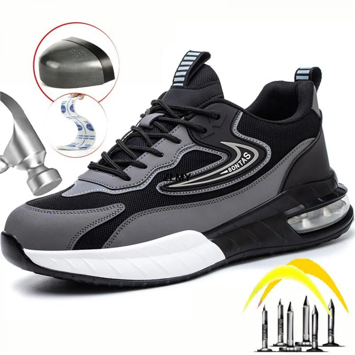 Nuove scarpe antinfortunistiche da uomo Sneaker con punta in acciaio Sport Cuscino d'aria Stivali riflettenti antinfortunistici