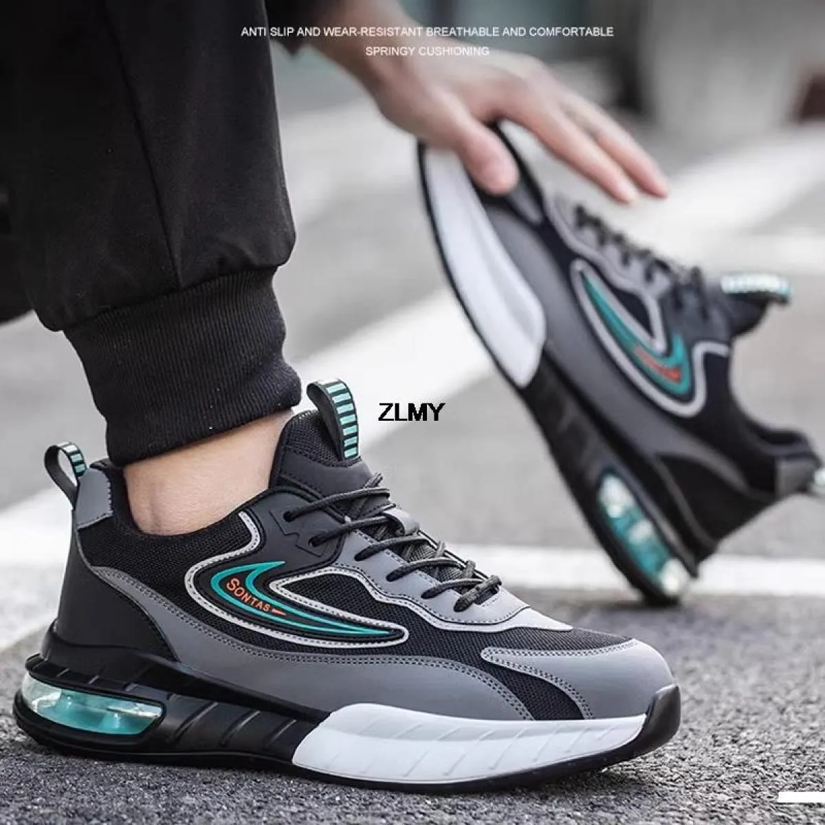 Nuove scarpe antinfortunistiche da uomo Sneaker con punta in acciaio Sport Cuscino d'aria Stivali riflettenti antinfortunistici