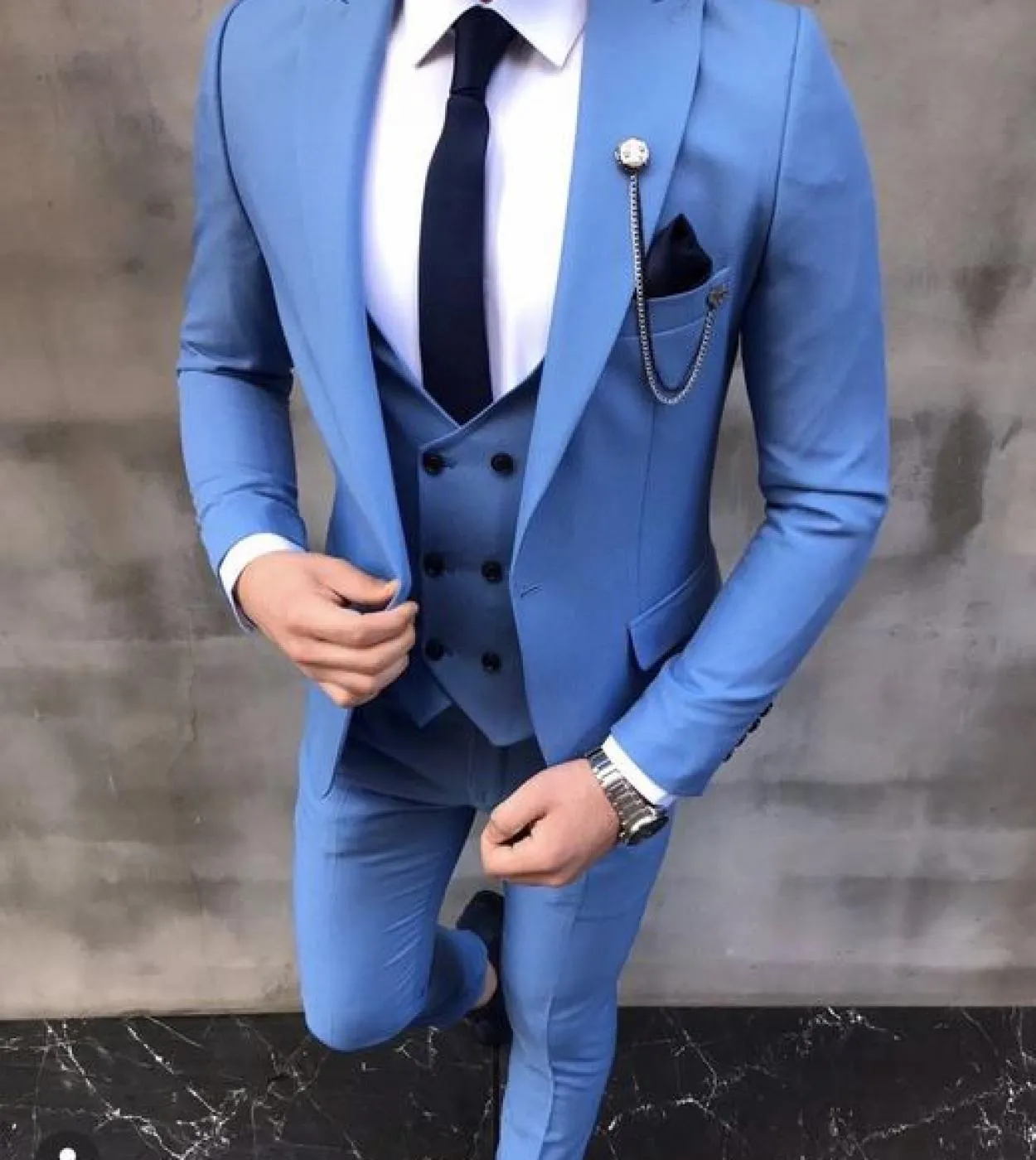 Nuovo arrivo Costume blu Homme Mariage Abiti da sposa slim fit Terno Masculino 3 pezzi Blazer slim fit giacca  pantaloni  gil