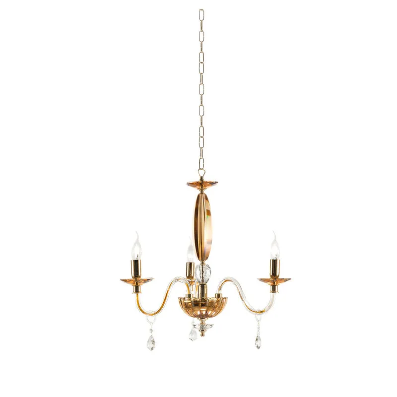 Ondaluce Lampadario Cecilia/3 in vetro e cristallo, paralumi in tessuto plissé, oro