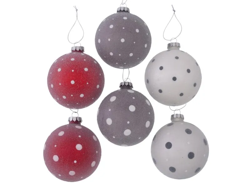 Pallina di Natale Judy in vetro grigio e rosso Ø 8 cm assortita 6 pz