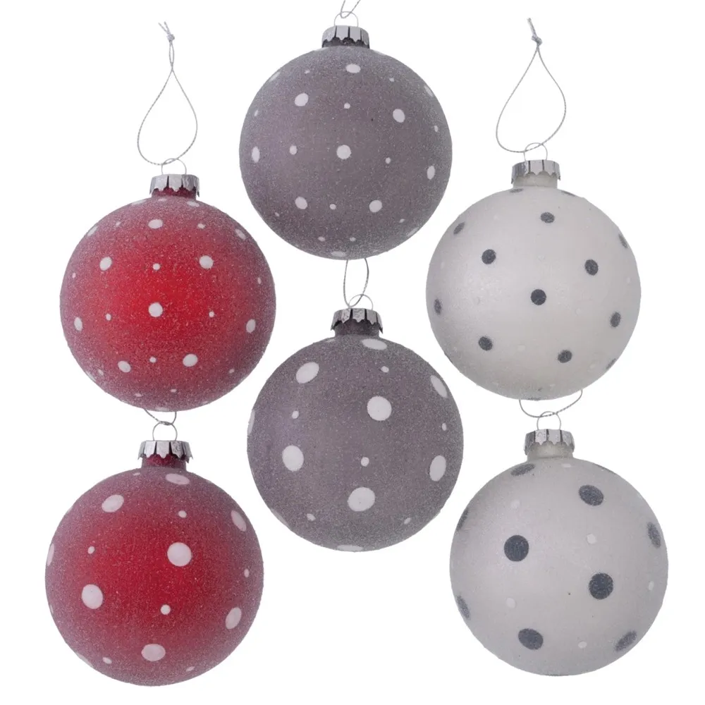 Pallina di Natale Judy in vetro grigio e rosso Ø 8 cm assortita 6 pz