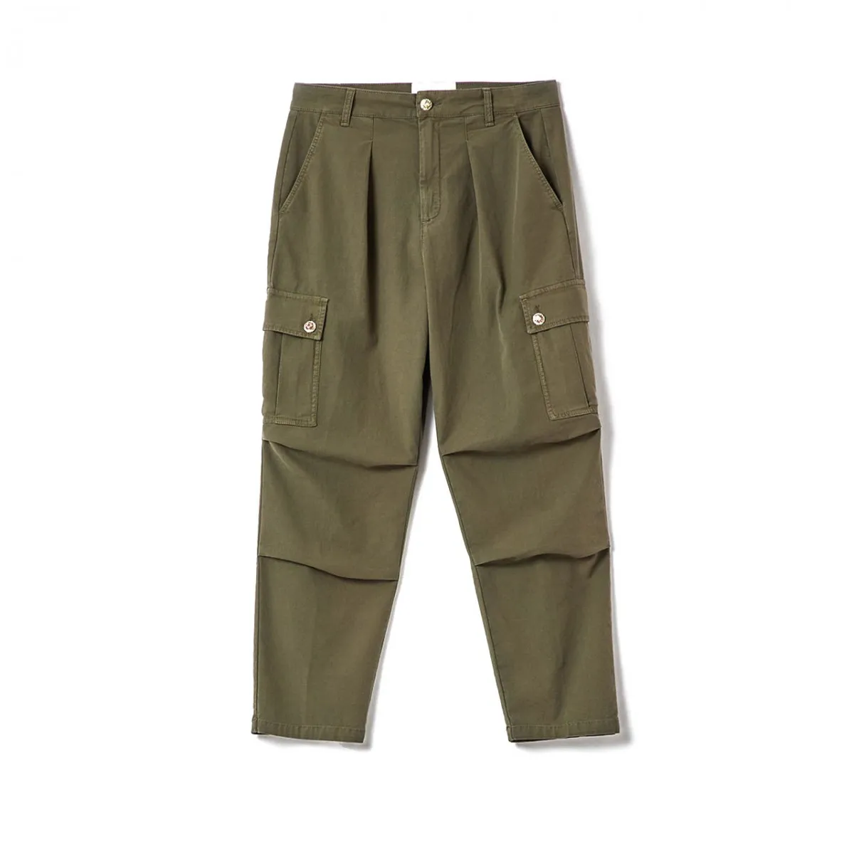 Pantalone Cargo con Ricami e Bottoni Gioiello, Verde