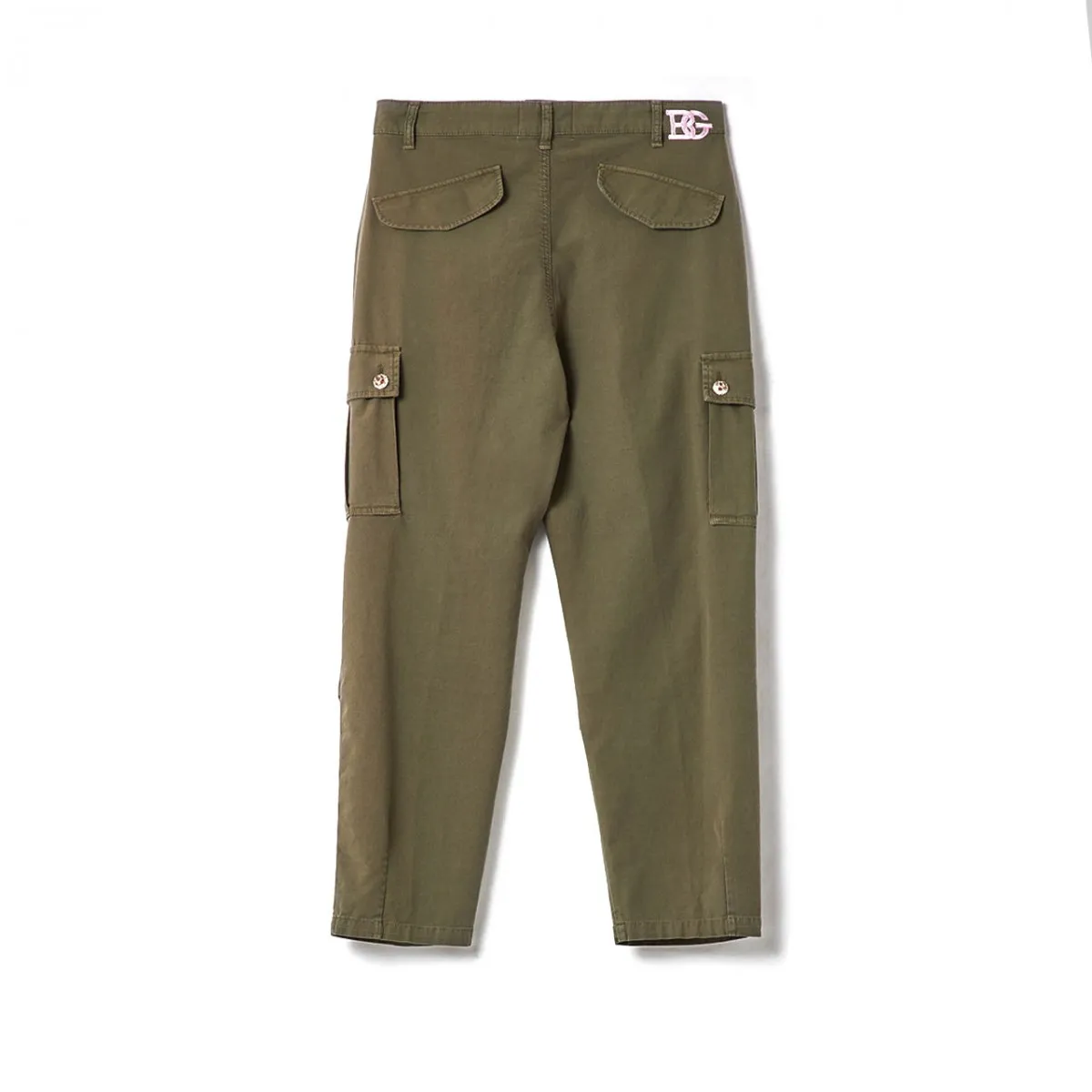 Pantalone Cargo con Ricami e Bottoni Gioiello, Verde
