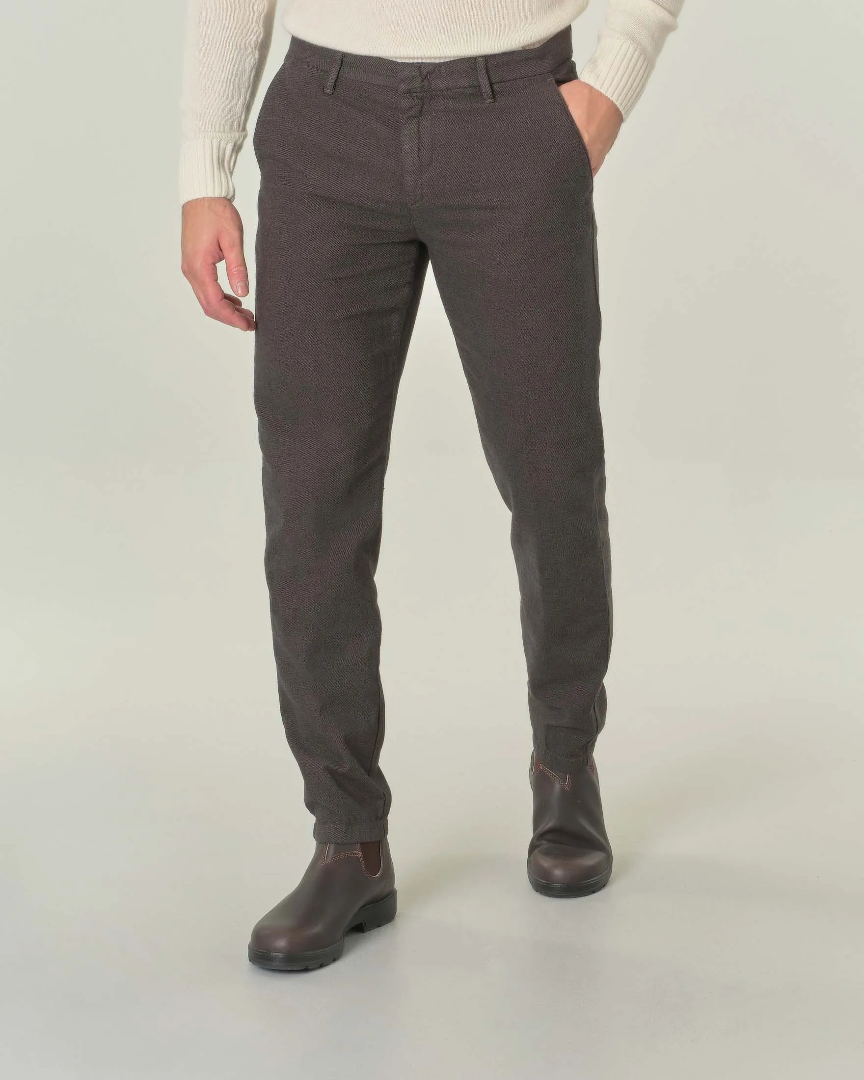 Pantalone chino fango micro armatura in cotone stretch