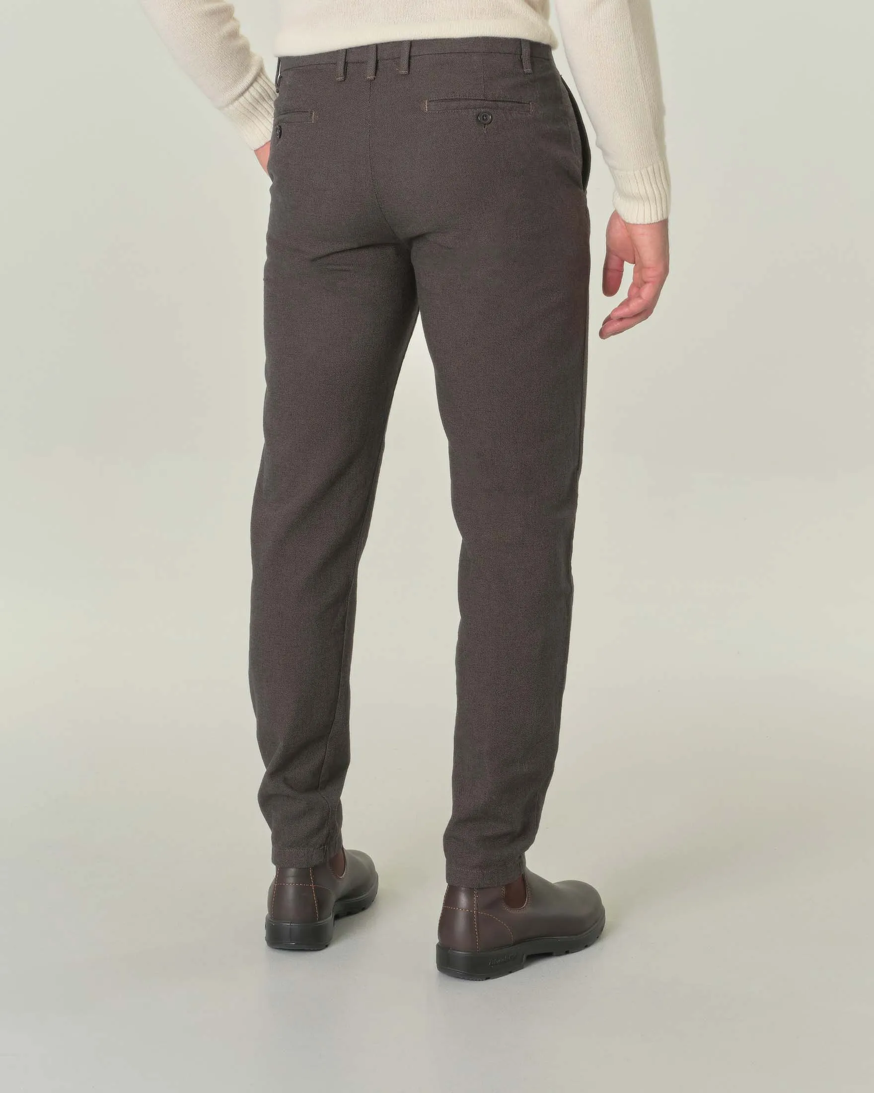 Pantalone chino fango micro armatura in cotone stretch