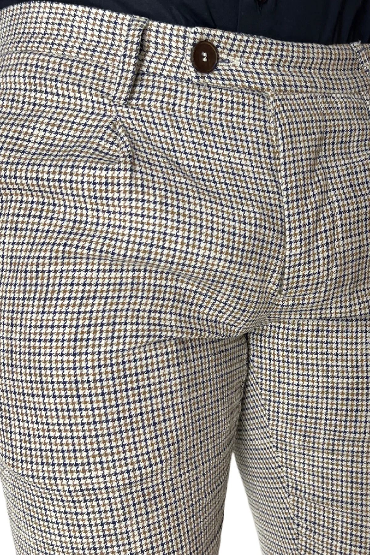Pantalone uomo pied de poule bianco in misto lino tasca america una pence made in italy