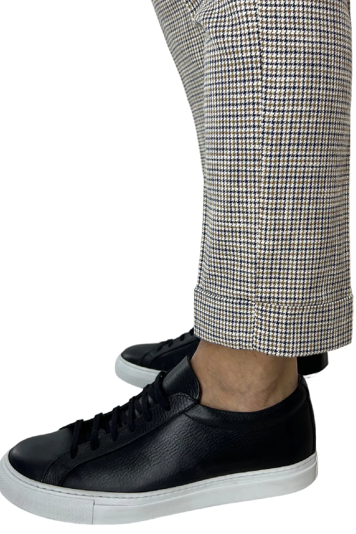 Pantalone uomo pied de poule bianco in misto lino tasca america una pence made in italy