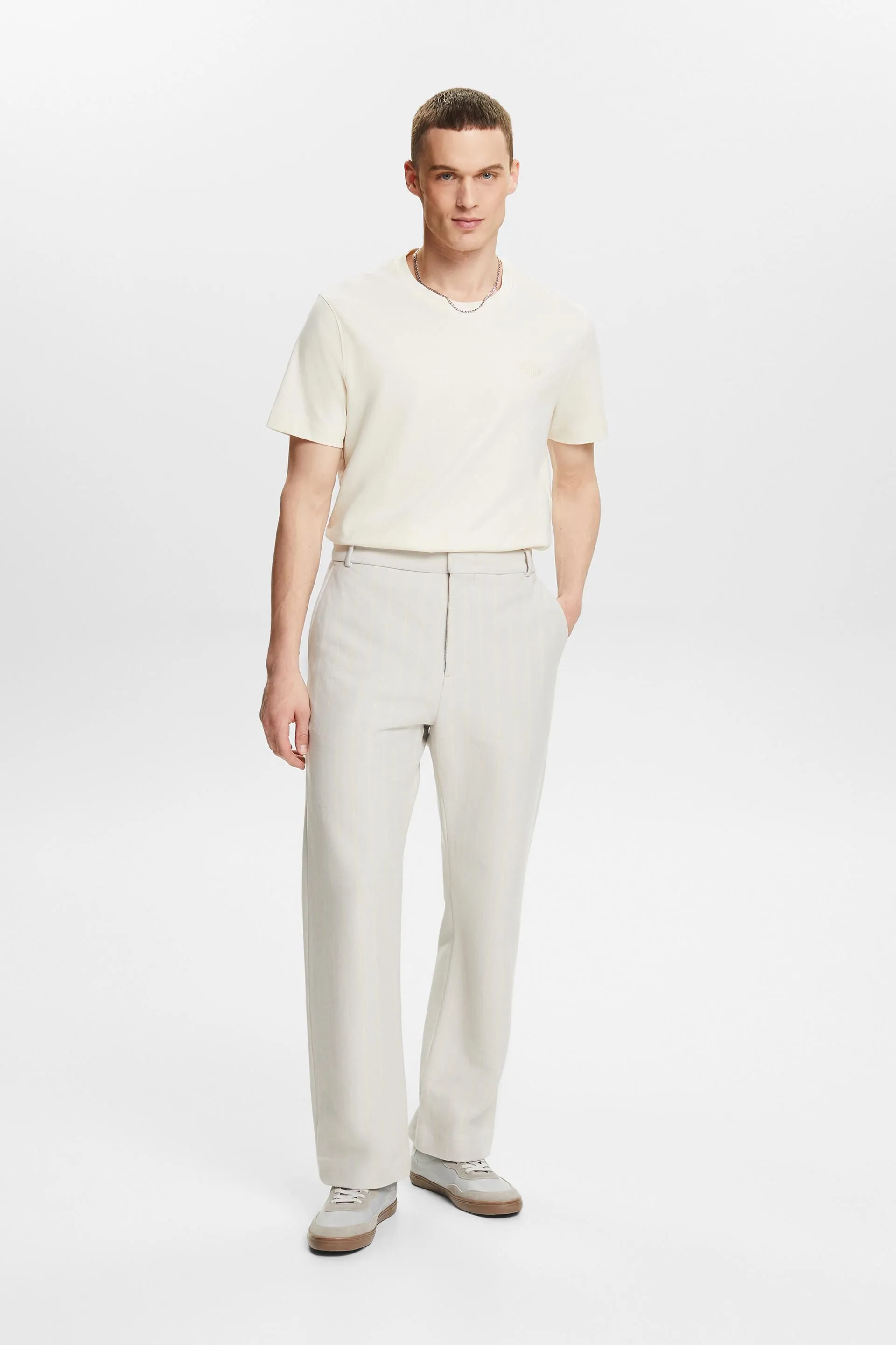 Pantaloni da completo in cotone piqué gessato