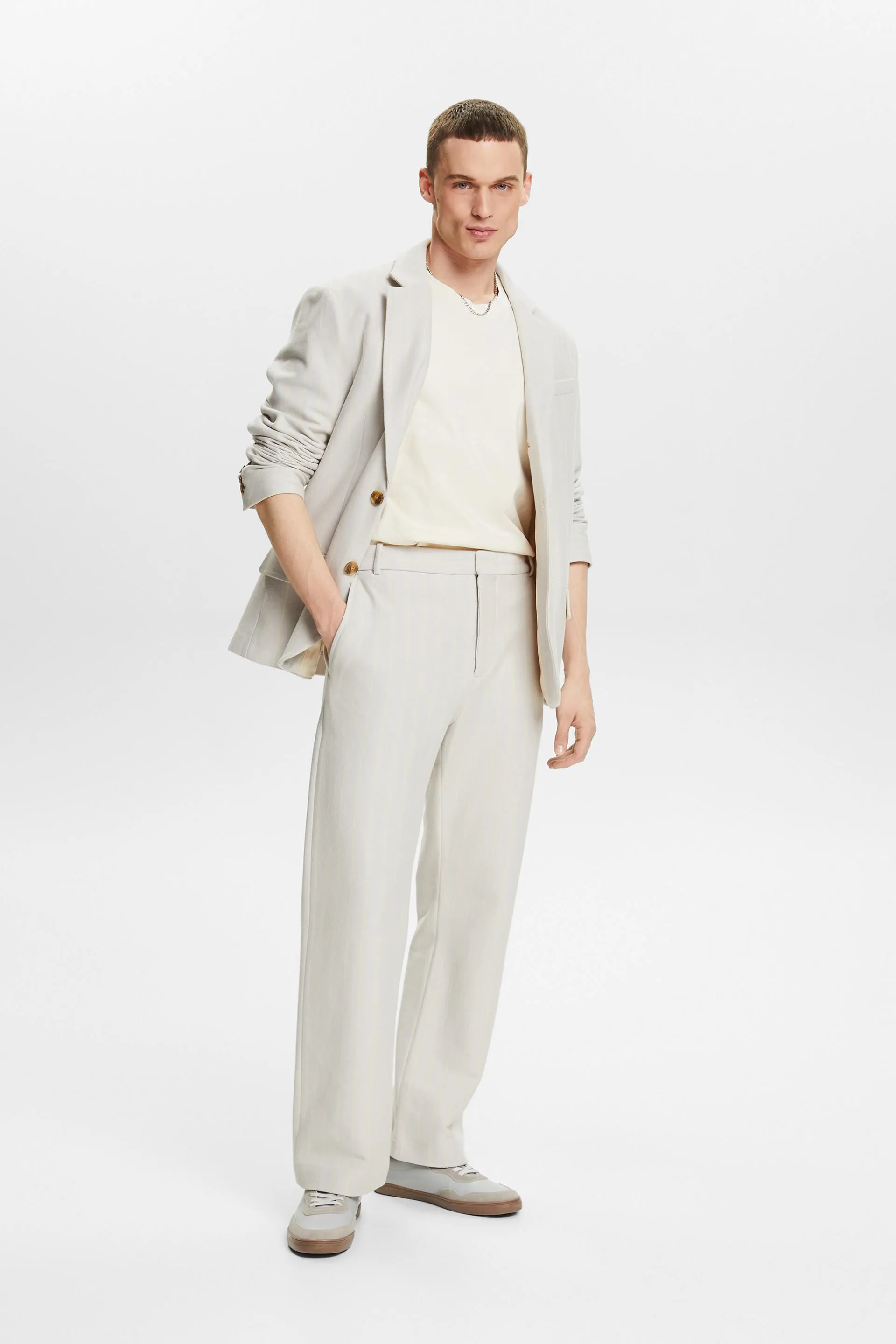 Pantaloni da completo in cotone piqué gessato