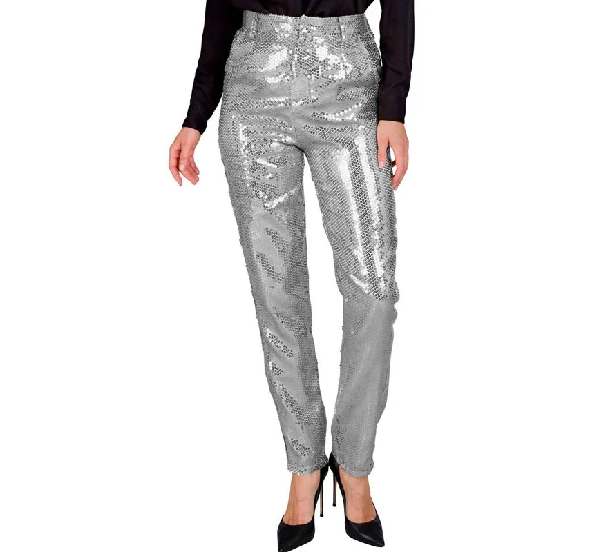 Pantaloni da festa Paillettes argento alla moda per donna