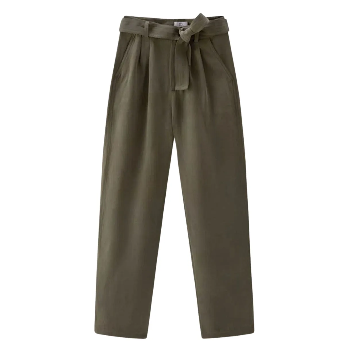 Pantaloni Donna Woolrich Misto Lino Cintura Verde