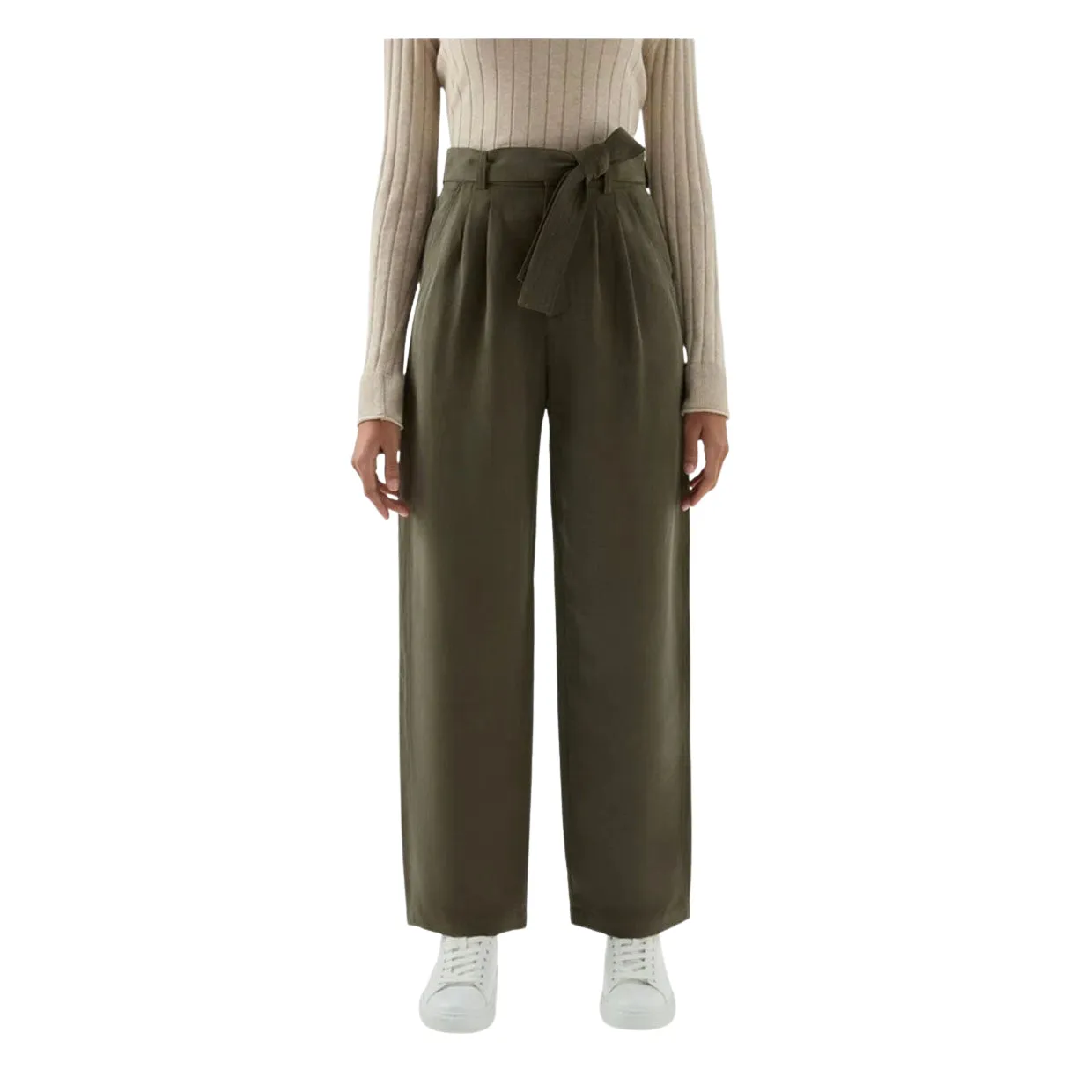 Pantaloni Donna Woolrich Misto Lino Cintura Verde