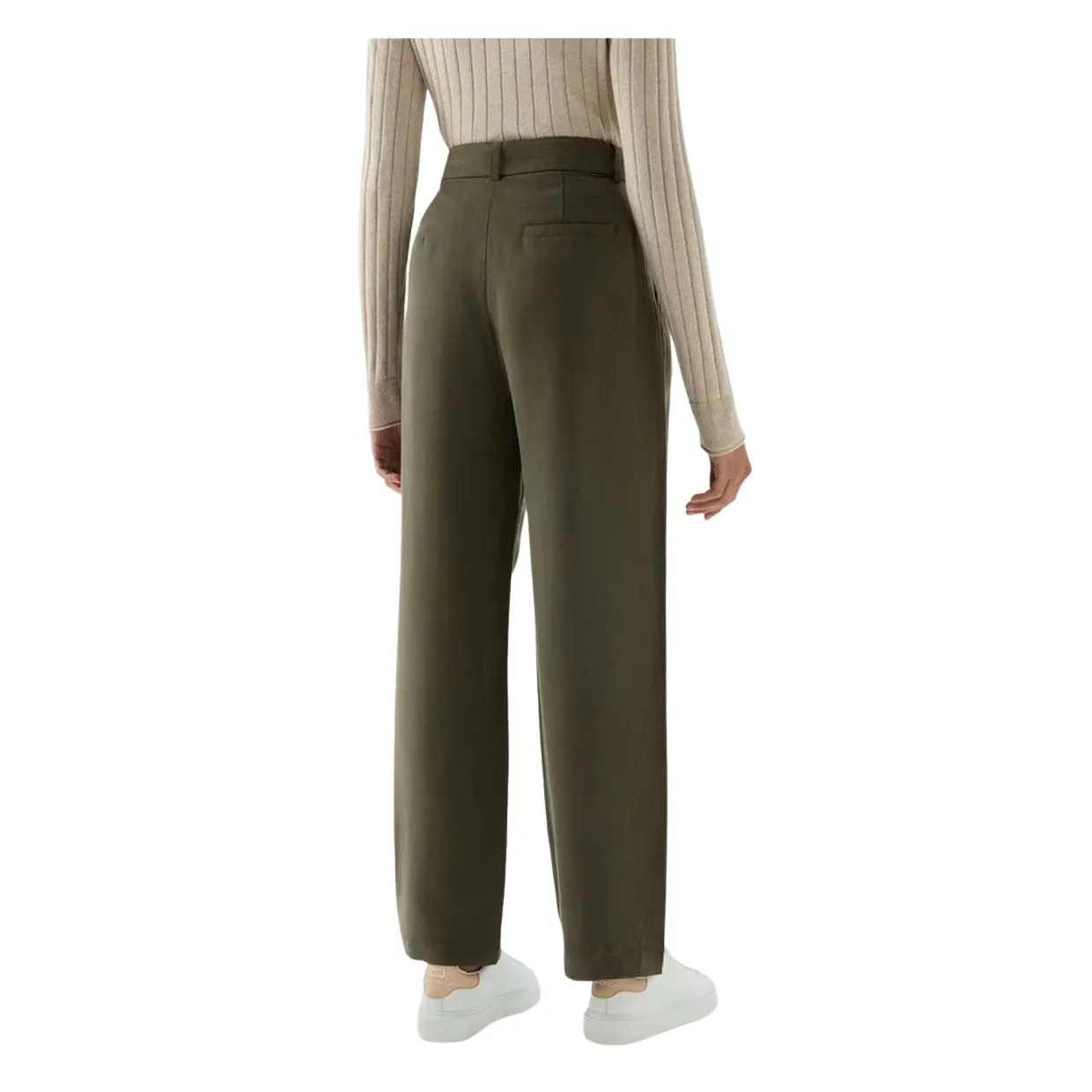 Pantaloni Donna Woolrich Misto Lino Cintura Verde