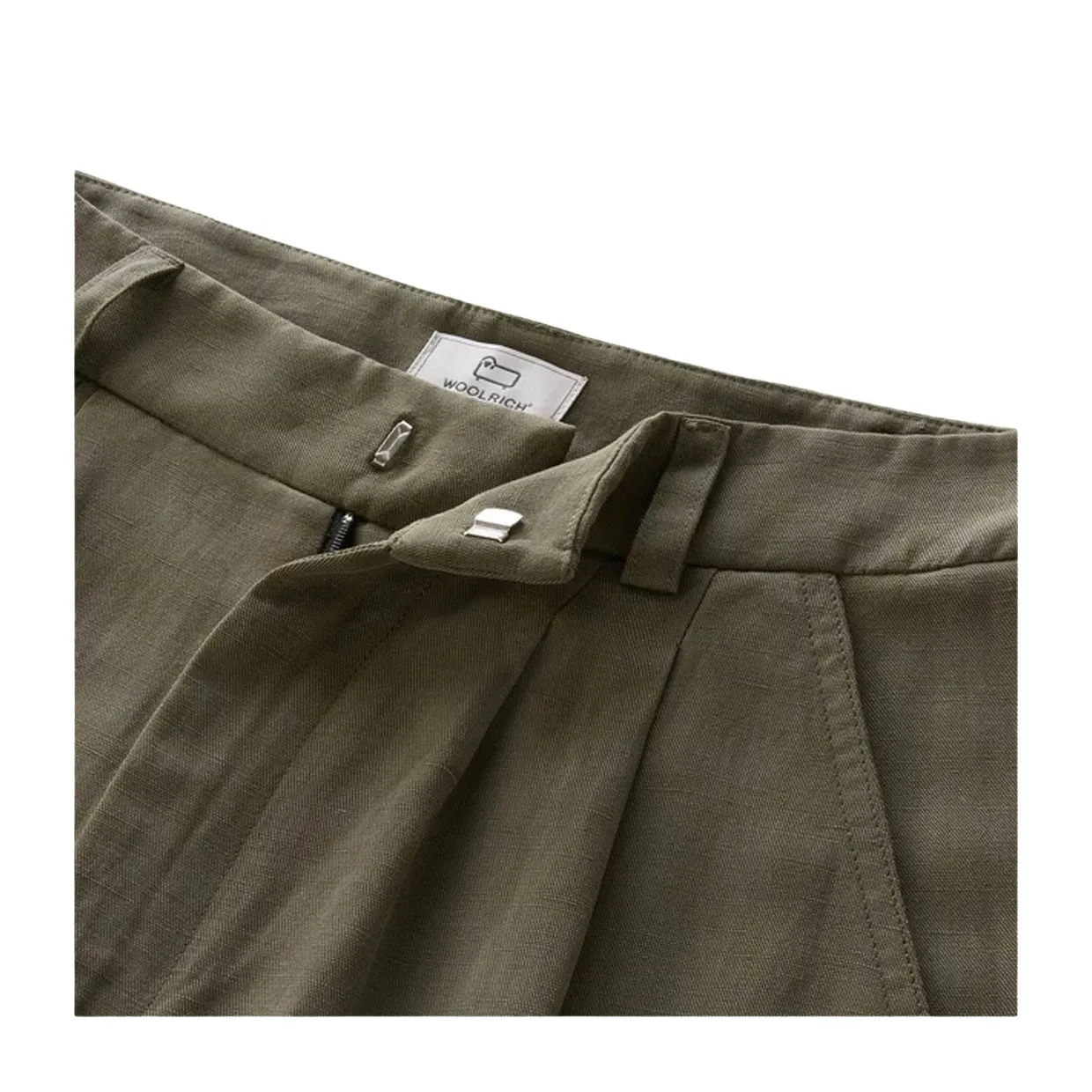 Pantaloni Donna Woolrich Misto Lino Cintura Verde